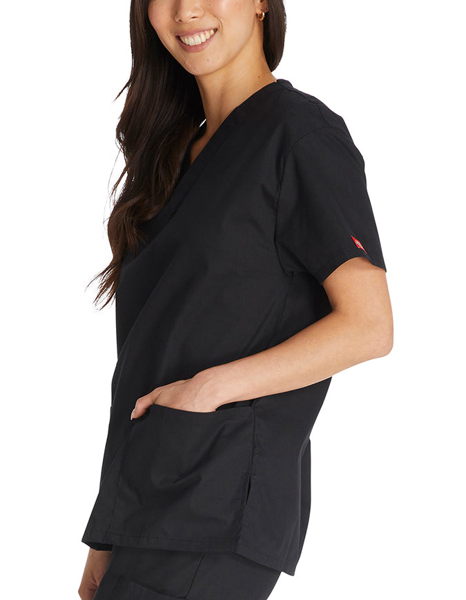 Dickies EDS 27 Inch Women's V-Neck Scrub Top Black