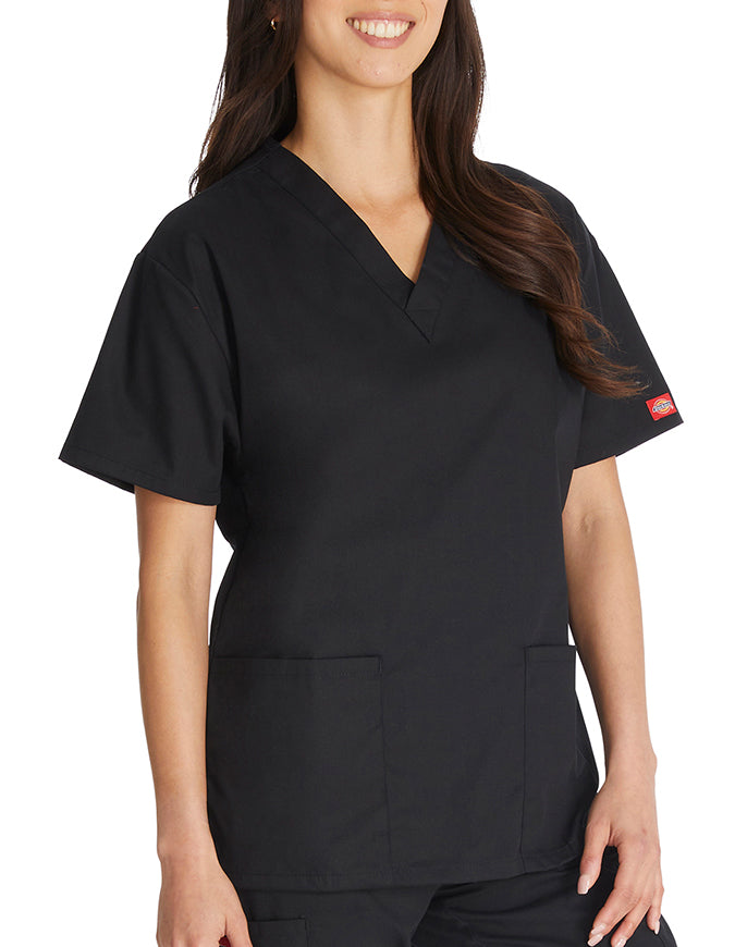 Dickies EDS 27 Inch Women's V-Neck Scrub Top Black