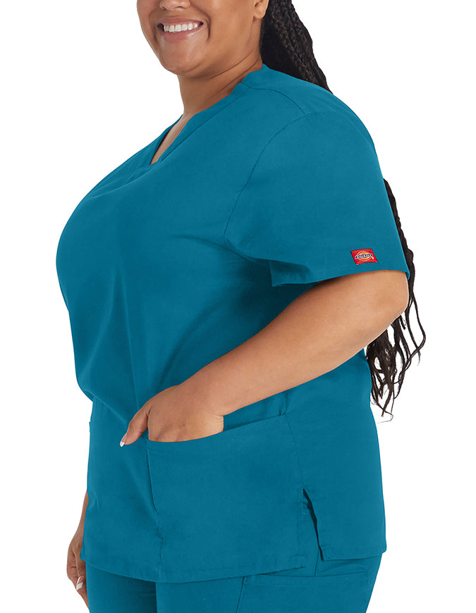 Dickies EDS 27 Inch Women's V-Neck Scrub Top - Caribbean Blue