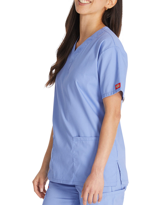 Dickies EDS 27 Inch Women's V-Neck Scrub Top -  Ciel Blue