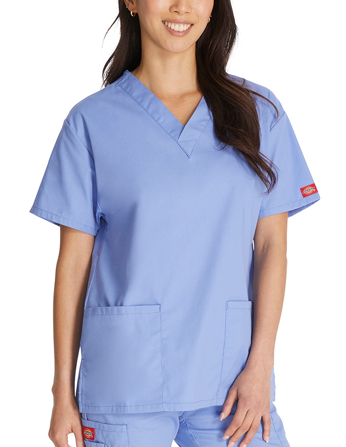 Dickies EDS 27 Inch Women's V-Neck Scrub Top -  Ciel Blue