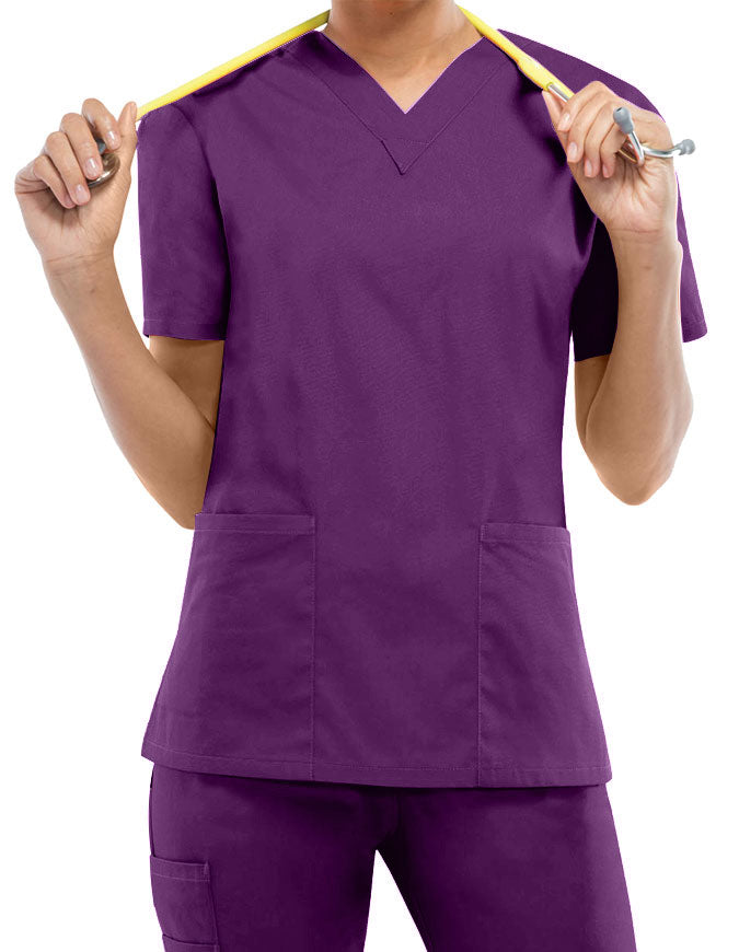 Dickies EDS 27 Inch Women's V-Neck Scrub Top -  Eggplant