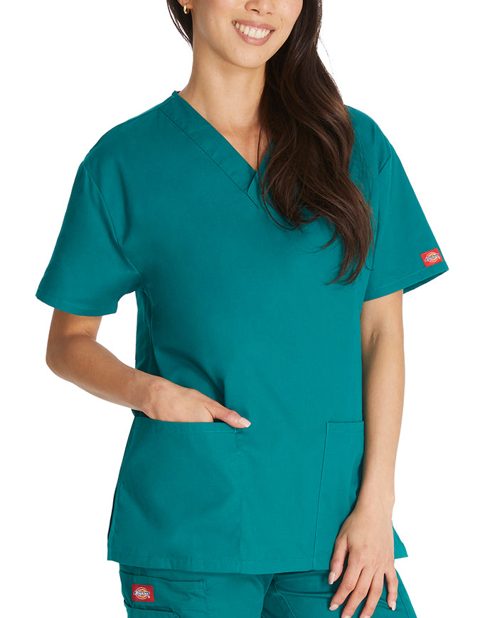 Dickies EDS 27 Inch Women's V-Neck Scrub Top Hunter