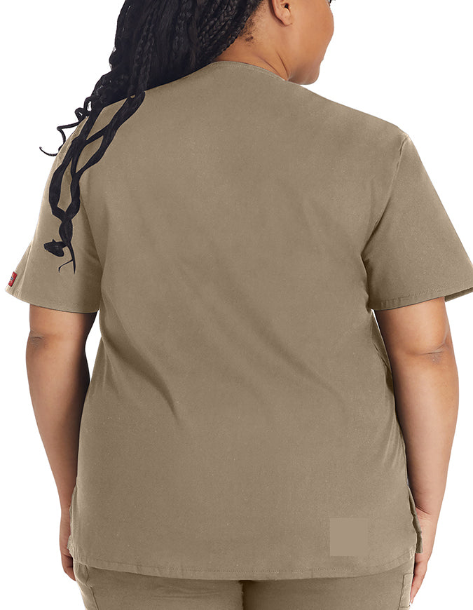 Dickies EDS 27 Inch Women's V-Neck Scrub Top Khaki