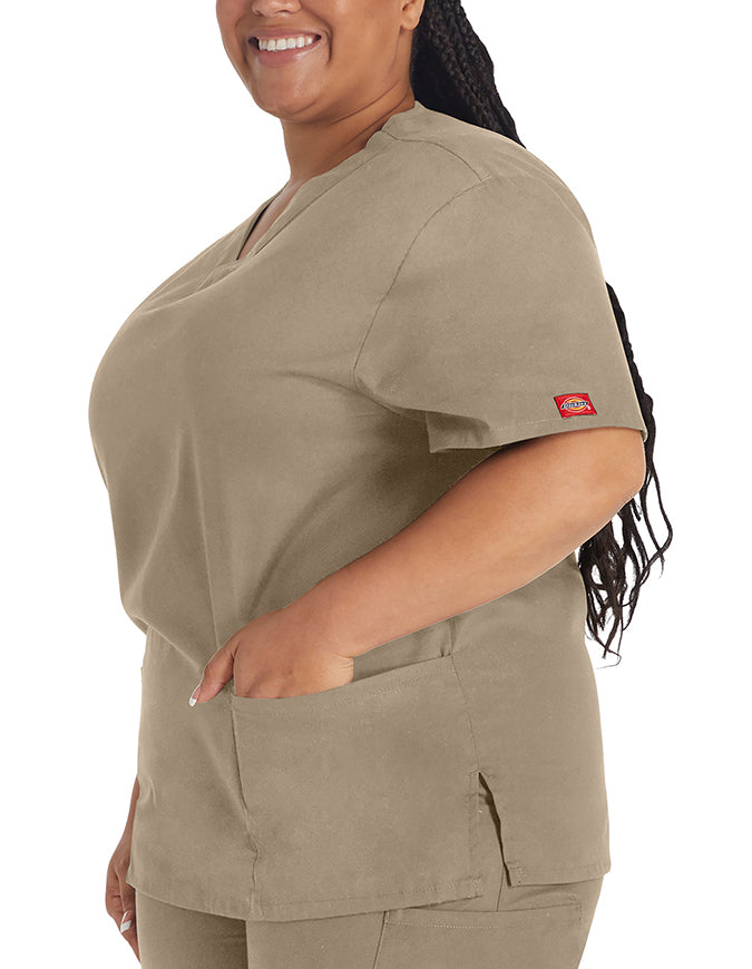 Dickies EDS 27 Inch Women's V-Neck Scrub Top Khaki