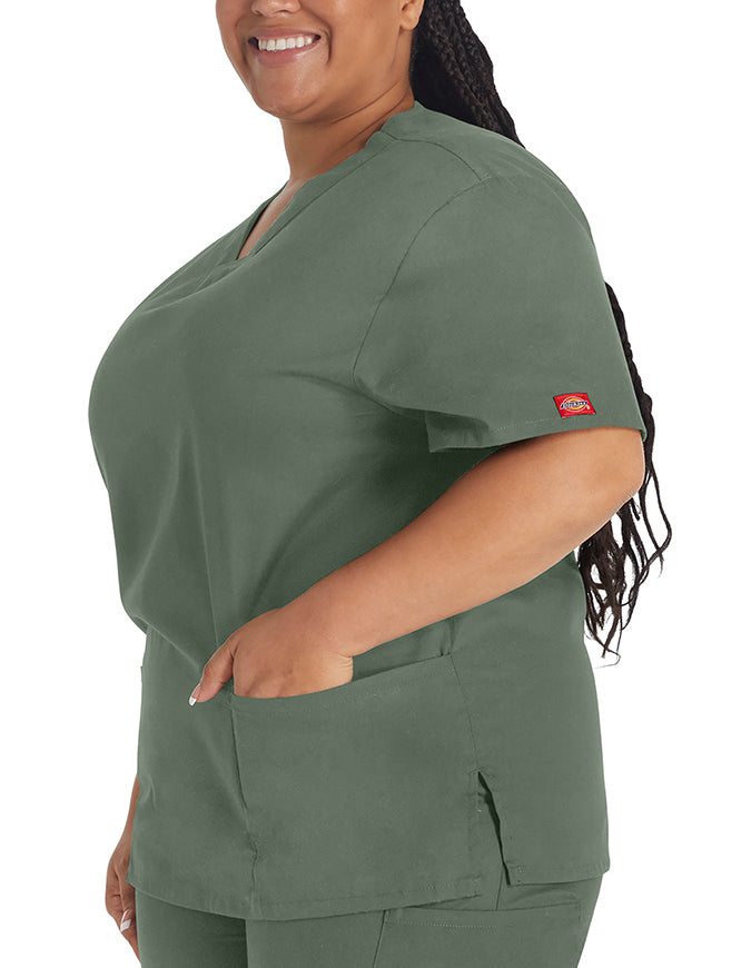 Dickies EDS 27 Inch Women's V-Neck Scrub Top olive