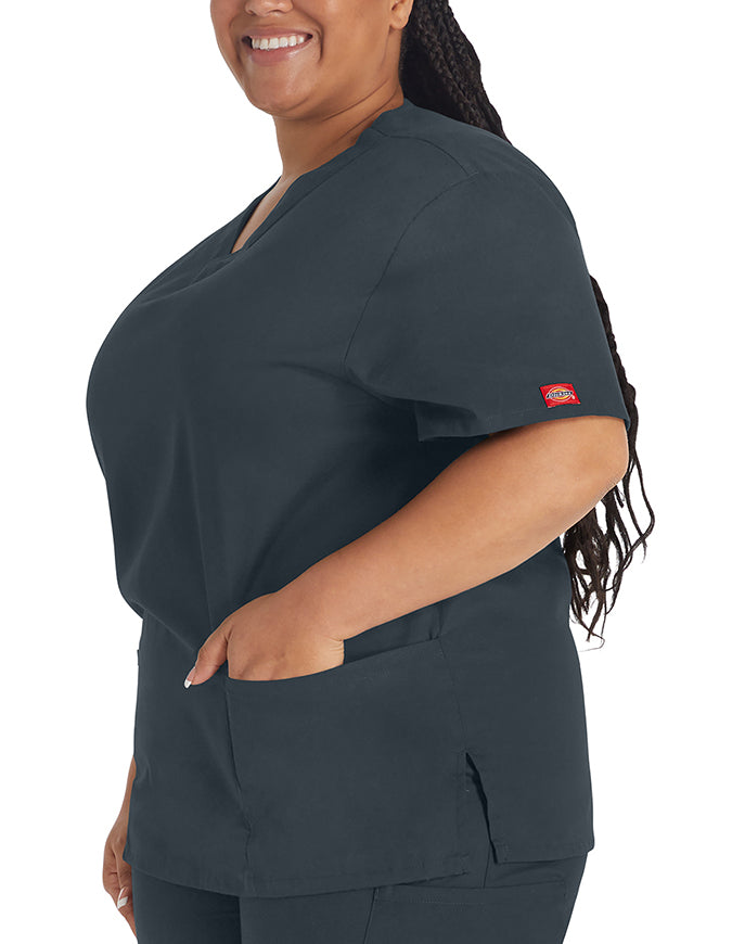 Dickies EDS 27 Inch Women's V-Neck Scrub Top Pewter