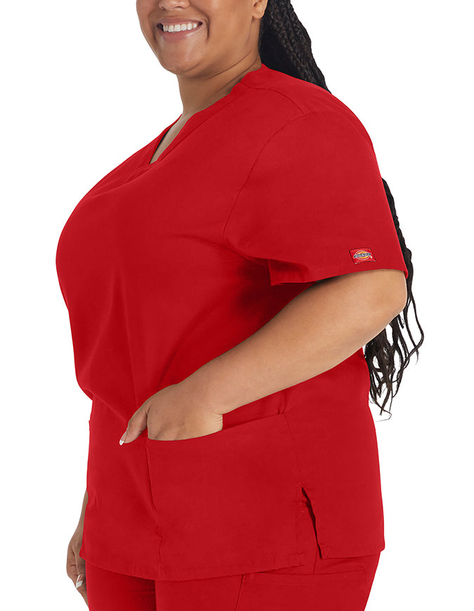 Dickies EDS 27 Inch Women's V-Neck Scrub Top Red