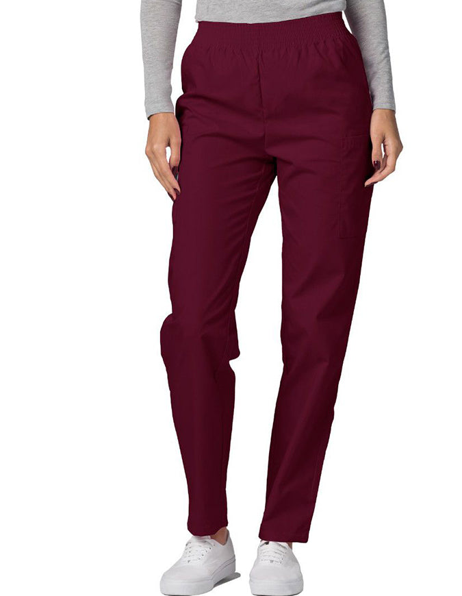 Adar 30 Inch Women Elastic Waist Cargo Scrub Pants Burgundy