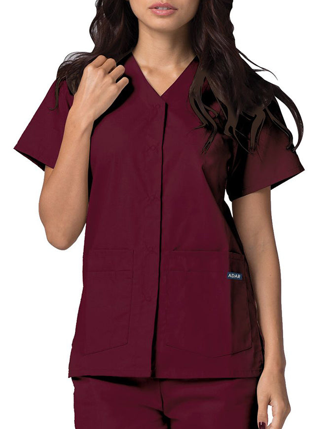 Adar 27.5 Inch Women's Snap-Front Nursing Scrub Top - Burgundy