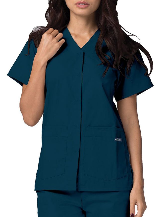 Adar 27.5 Inch Women's Snap-Front Nursing Scrub Top - Caribbean Blue