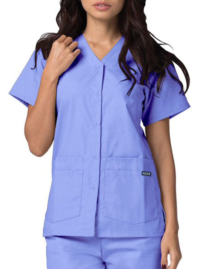 Adar 27.5 Inch Women's Snap-Front Nursing Scrub Top - Ceil Blue