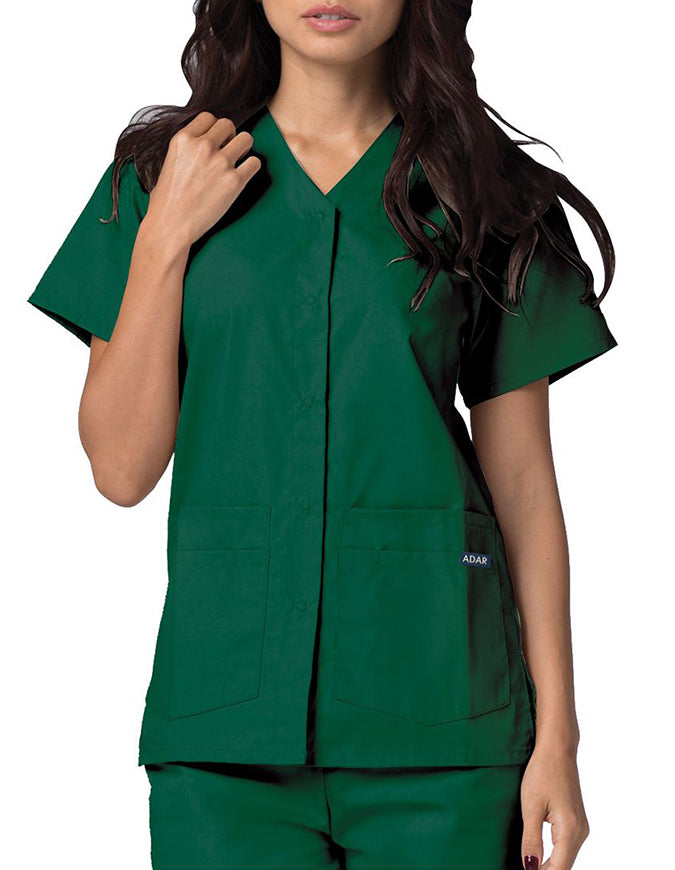 Adar 27.5 Inch Women's Snap-Front Nursing Scrub Top - Hunter Green