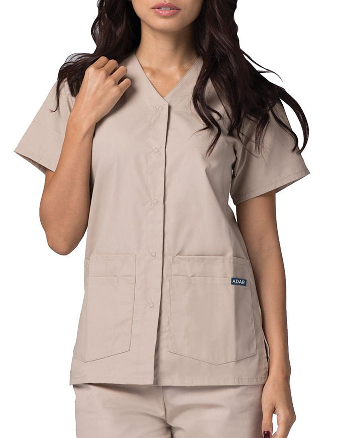 Adar 27.5 Inch Women's Snap-Front Nursing Scrub Top - Khaki