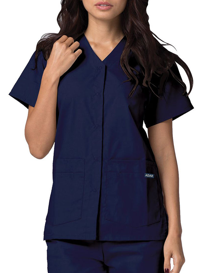 Adar 27.5 Inch Women's Snap-Front Nursing Scrub Top - Navy