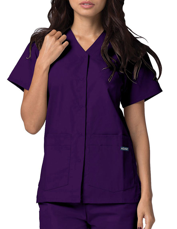 Adar 27.5 Inch Women's Snap-Front Nursing Scrub Top - Purple