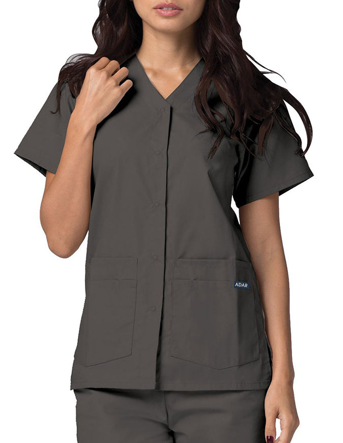 Adar 27.5 Inch Women's Snap-Front Nursing Scrub Top - Pewter