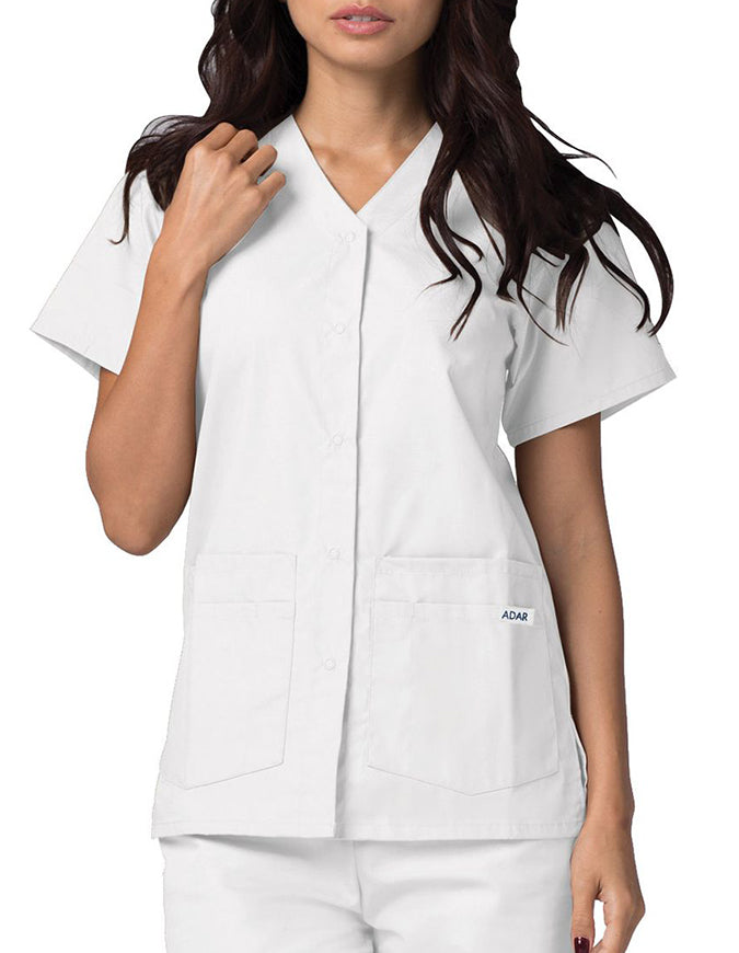 Adar 27.5 Inch Women's Snap-Front Nursing Scrub Top - White