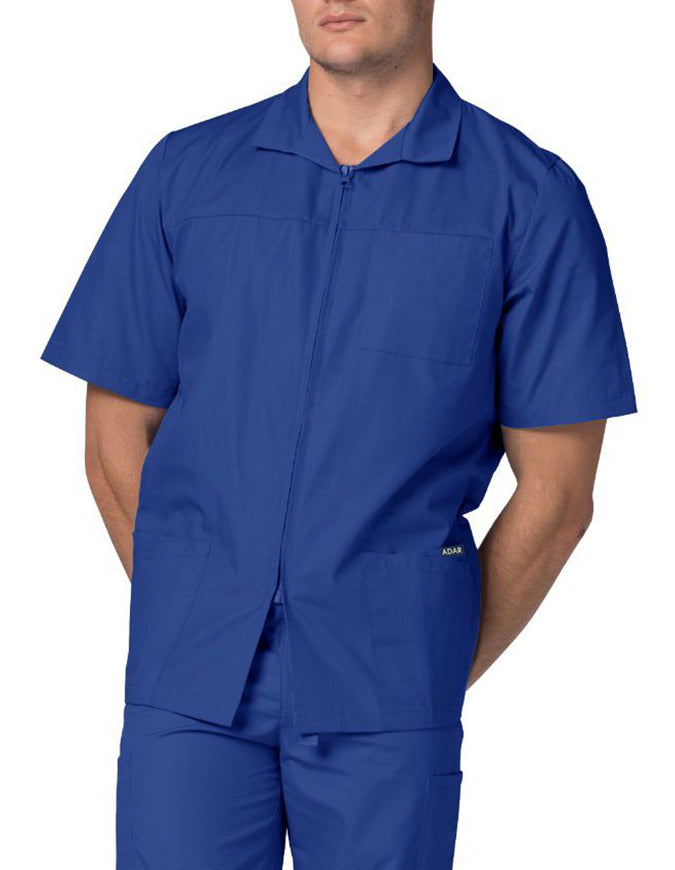 Adar 29 Inch Men Zippered Short Sleeve Colored Medical Scrub Jacket - royal