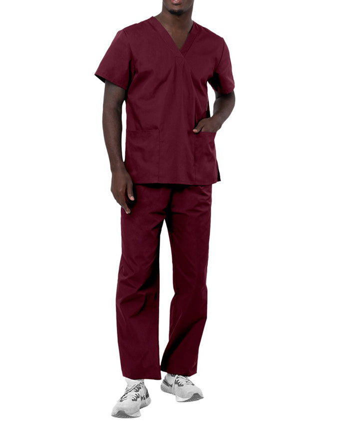 Adar Unisex V-neck Basic Scrub Set Burgundy