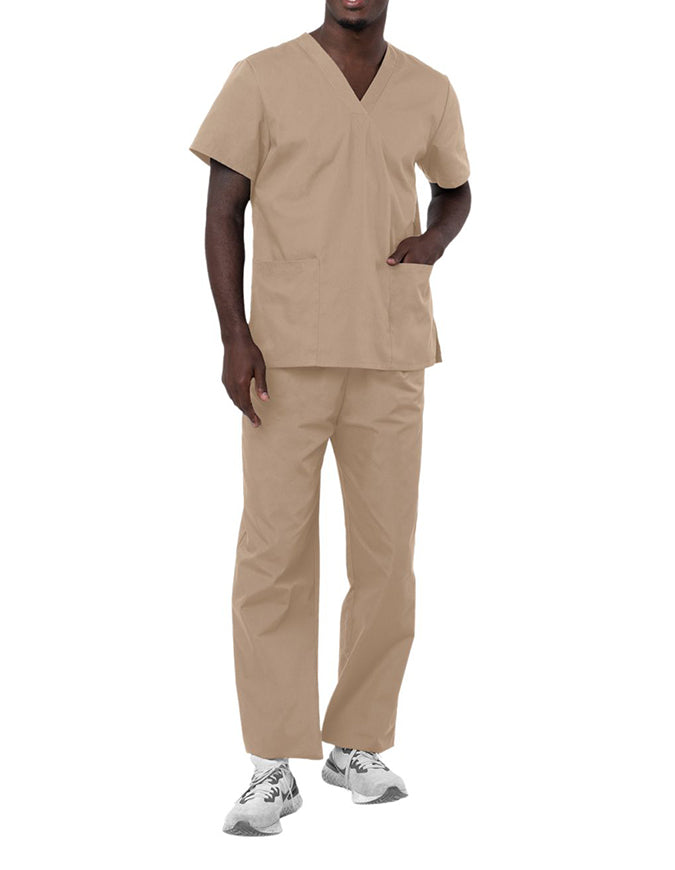 Adar Unisex V-neck Basic Scrub Set Khaki