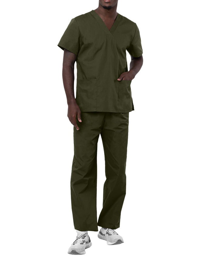 Adar Unisex V-neck Basic Scrub Set Olive