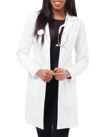 Adar 36 Inch Women's Three Pocket Slim-Fit Long Lab Coat - white