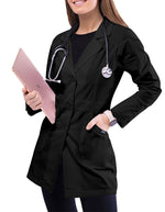 Adar 32 Inches Women's Multi Layered Pockets White Lab Coat - Black 