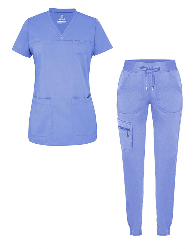 ADAR Pro Women's Movement Booster Jogger Scrub Set - Ceil Blue