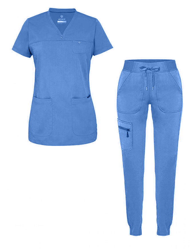 ADAR Pro Women's Movement Booster Jogger Scrub Set - Heather French Blue