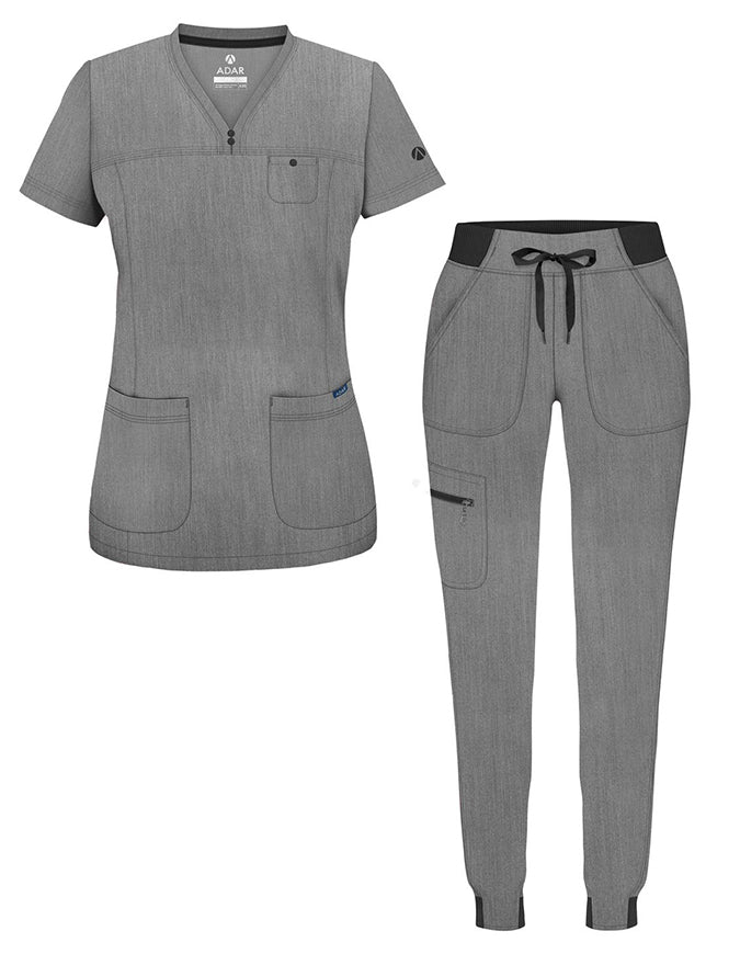 ADAR Pro Women's Movement Booster Jogger Scrub Set - Heather Grey