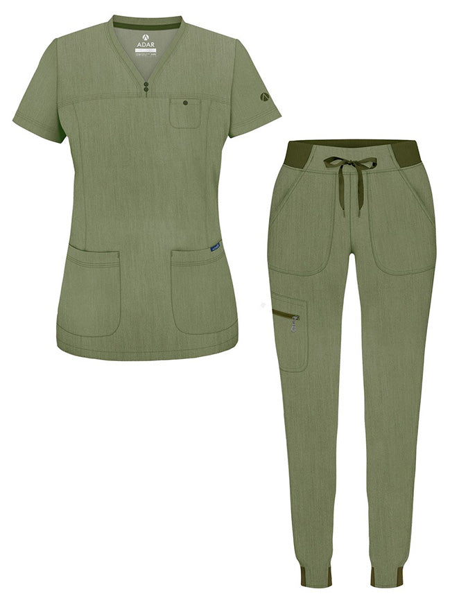 ADAR Pro Women's Movement Booster Jogger Scrub Set - Heather Olive