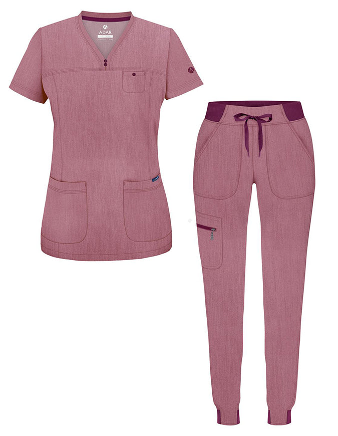 ADAR Pro Women's Movement Booster Jogger Scrub Set - Heather Wine