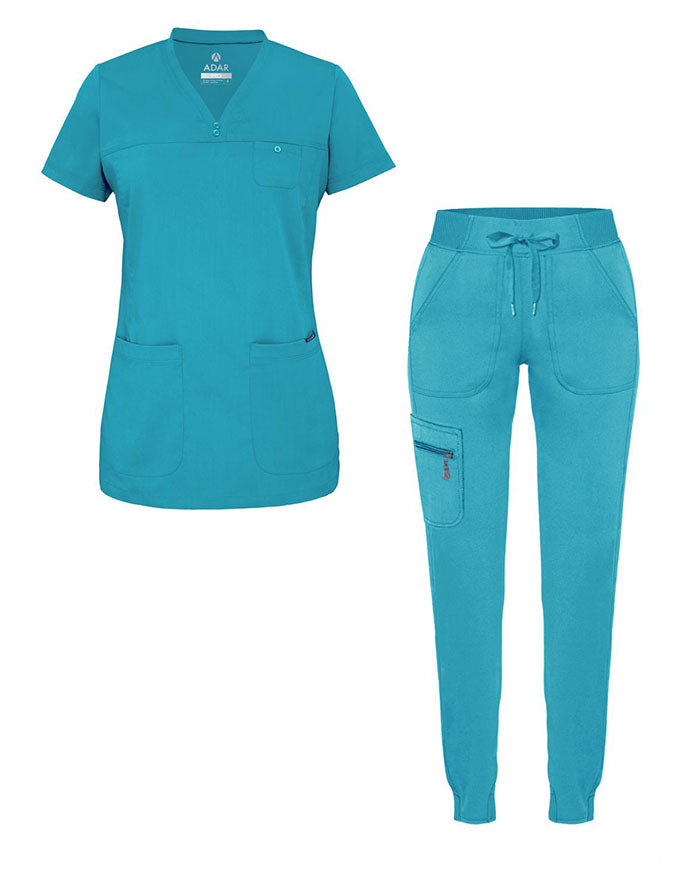 ADAR Pro Women's Movement Booster Jogger Scrub Set - Teal Blue