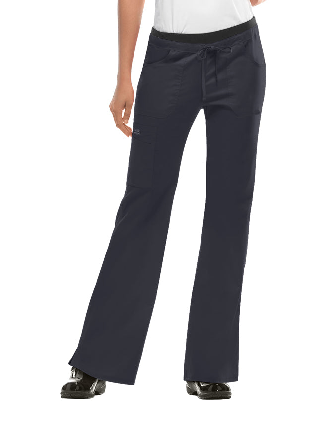 Cherokee WorkWear Women's Junior Flare Drawstring Petite Scrub Pants - Pewter