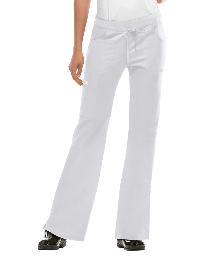 Cherokee WorkWear Women's Junior Flare Drawstring Petite Scrub Pants - White