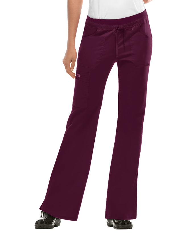 Cherokee WorkWear Women's Junior Flare Drawstring Petite Scrub Pants - Wine