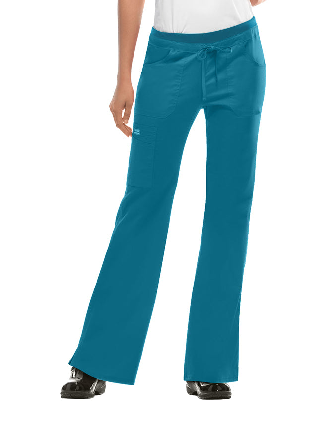 Cherokee WorkWear Junior Flare Drawstring Scrub Pants Caribbean Blue