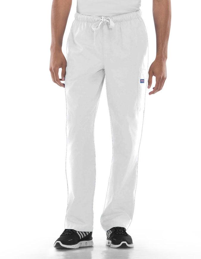 Cherokee Workwear Men's Drawstring Cargo Petite Scrub Pant - White