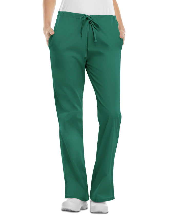 Cherokee Workwear 31 Inch Womens Drawstring Low Rise Flare Leg Pant - Hunter Green