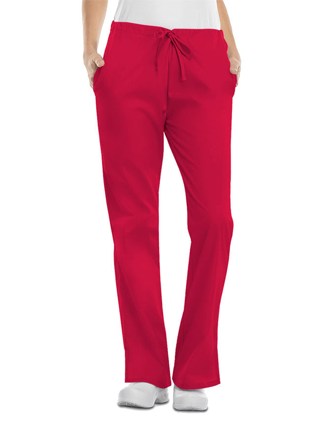 Cherokee Workwear 31 Inch Womens Drawstring Low Rise Flare Leg Pant - Red