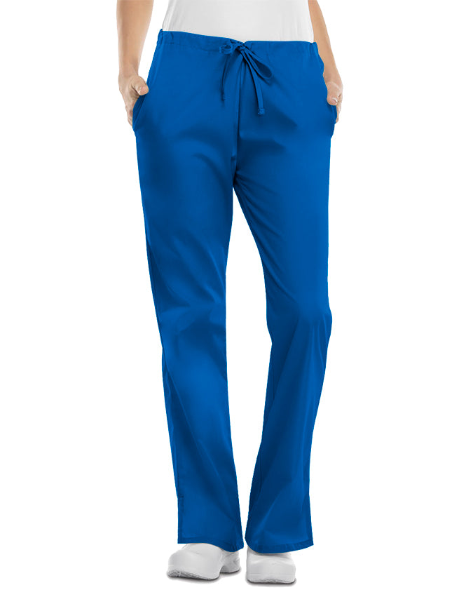 Cherokee Workwear 31 Inch Womens Drawstring Low Rise Flare Leg Pant - Royal