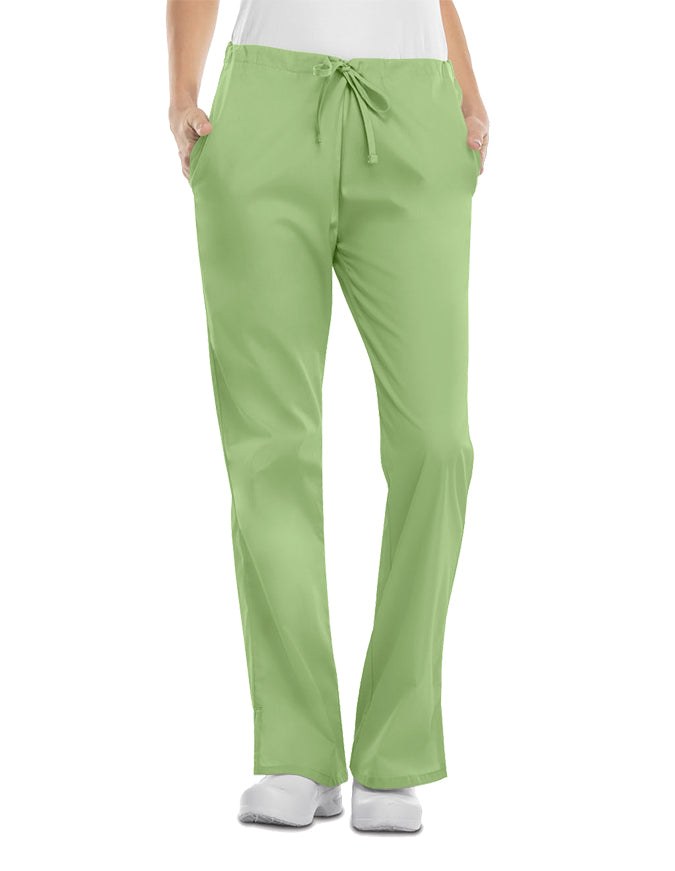 Cherokee Workwear 31 Inch Womens Drawstring Low Rise Flare Leg Pant - Sage Green