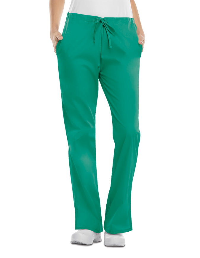 Cherokee Workwear 31 Inch Womens Drawstring Low Rise Flare Leg Pant - Surgical Green