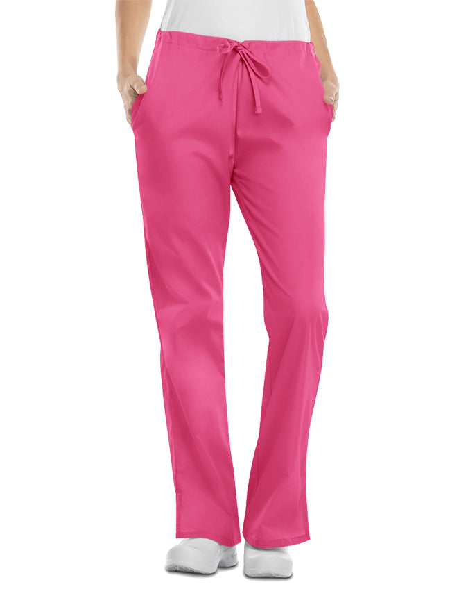 Cherokee Workwear 31 Inch Womens Drawstring Low Rise Flare Leg Pant - Shocking Pink