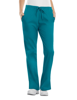 Cherokee Workwear 31 Inch Womens Drawstring Low Rise Flare Leg Pant - Teal Blue