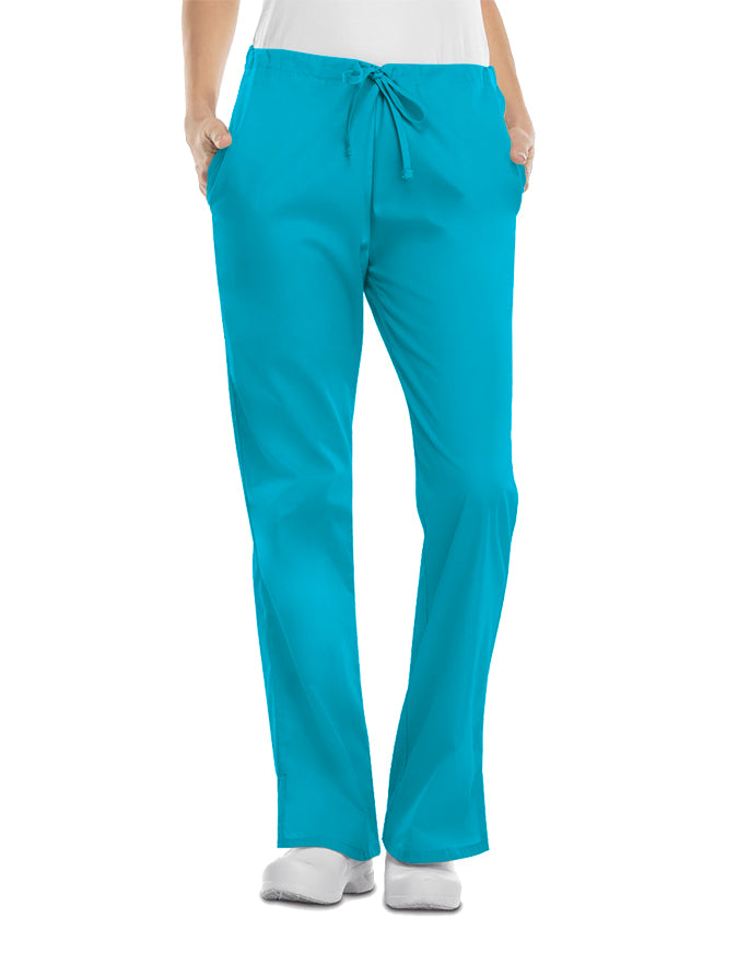 Cherokee Workwear 31 Inch Womens Drawstring Low Rise Flare Leg Pant - Turquoise