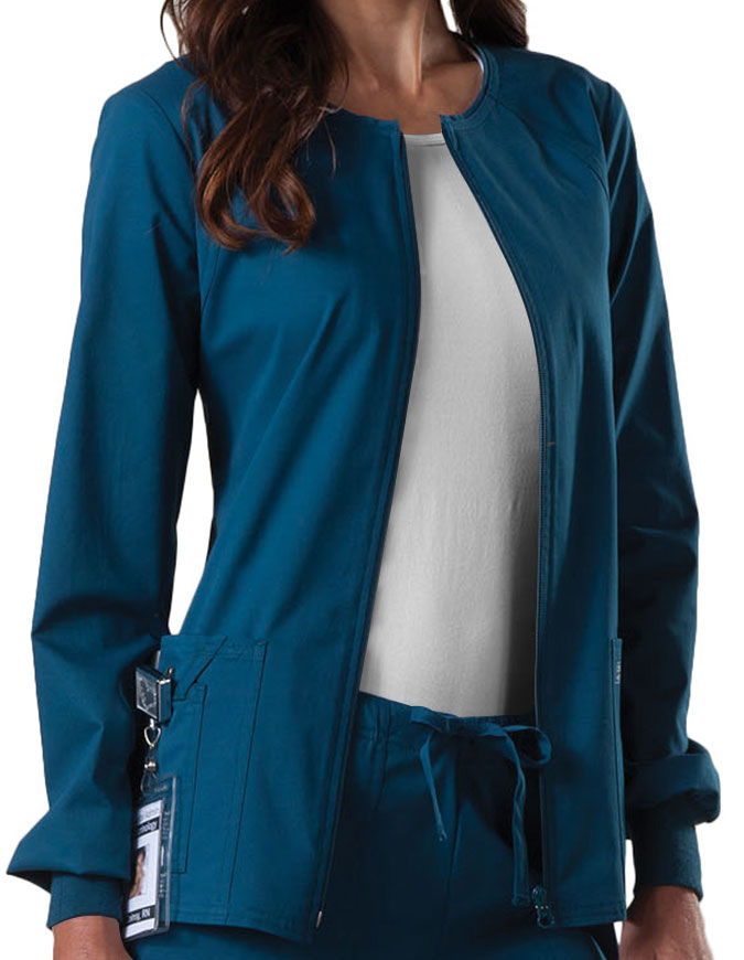 Cherokee Workwear Women's Zip Front Warm Up Jacket - Caribbean Blue