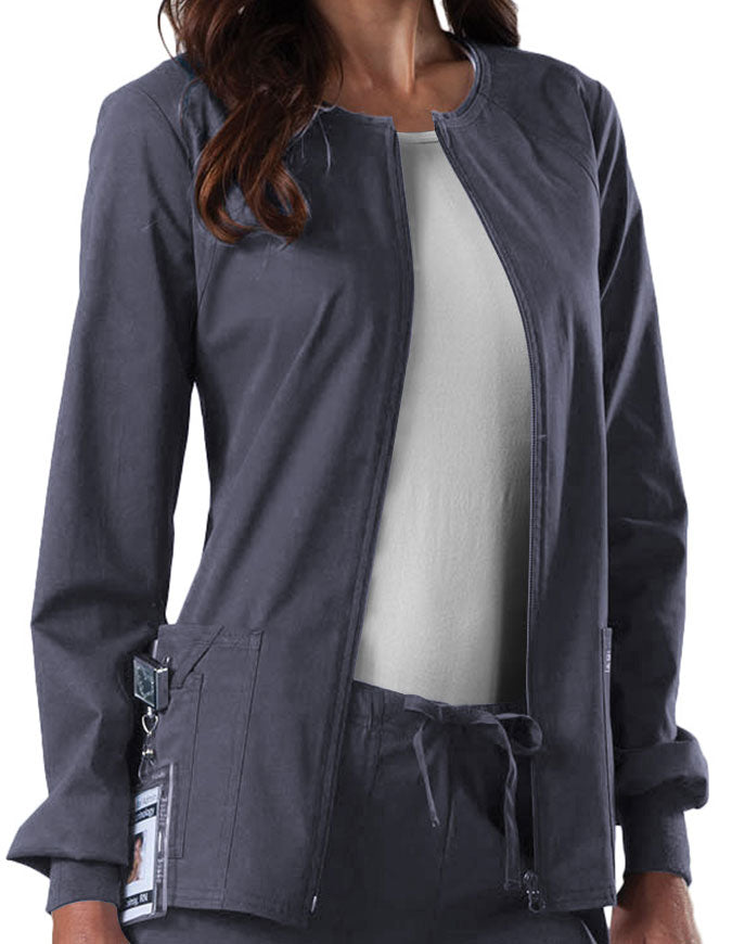 Cherokee Workwear Women's Zip Front Warm Up Jacket Pewter