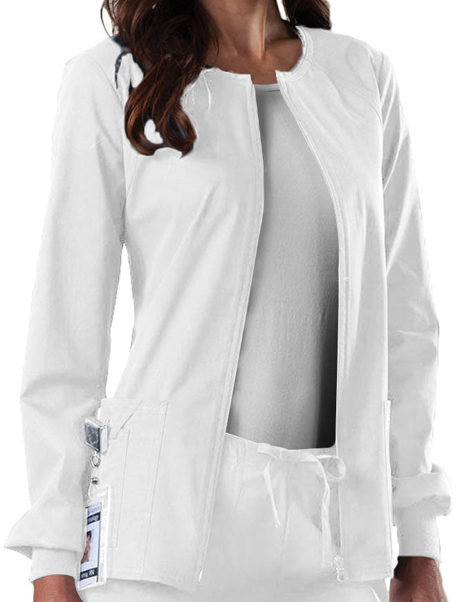 Cherokee Workwear Women's Zip Front Warm Up Jacket - white